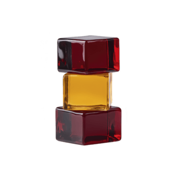 Trois verre cubes empilés verticalement, avec deux rouge cubes sur Haut et bas et Jaune cube dans milieu, création moderne et artistique afficher png