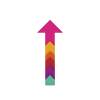 Colorful arrow pointing upwards with gradient of pink, orange, red, and teal shades, symbolizing growth and progress. vibrant design is eye catching and dynamic png