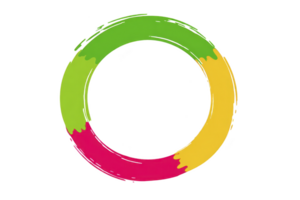 Vibrant circular brushstroke design featuring green, yellow, and pink colors, creating dynamic and artistic appearance. colorful ring is set against transparent background, ideal for creative png