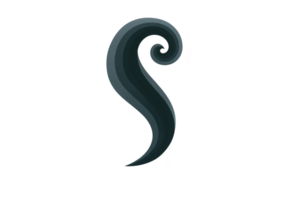 Stylized, abstract design featuring swirling, curved shape with gradient of dark blue and black, evoking sense of mystery and elegance png