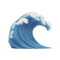 Stylized illustration of large ocean wave with white foam, showcasing dynamic movement and vibrant blue hues. wave texture and form evoke sense of power and natural beauty png