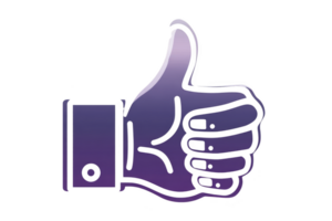 Purple gradient thumbs up icon with black outline, symbolizing approval or agreement. design is simple and modern, often used in digital communication to express positivity or endorsement png