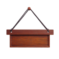 Wooden hanging sign with dark brown finish and rope for suspension, perfect for rustic decor or personalized messages. wood grain adds natural touch png