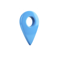 Blue 3D map pin icon with glossy finish, symbolizing location or navigation. pin is isolated on transparency background, emphasizing its sleek and modern design png