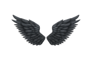 Black angel wings with detailed feathers, symbolizing mystery and elegance, isolated on transparency background. wings are symmetrical and convey sense of freedom and fantasy png