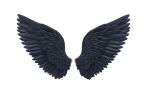 Pair of detailed, dark angel wings with realistic texture, symbolizing freedom and spirituality. wings are symmetrical and isolated on transparency background, creating striking visual impact png