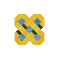 Geometric design featuring interlocking yellow and blue shapes creates visually striking pattern. design has modern and abstract feel, with textured appearance that adds depth png