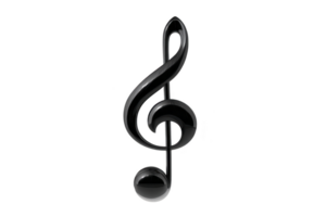 Sleek black treble clef symbol stands out against transparent background, representing music and melody. design is simple yet elegant, perfect for musical themes or artistic projects png