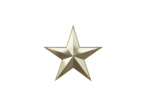 Shiny gold star with three dimensional appearance is centered on plain background, symbolizing achievement and excellence png