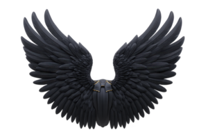 Pair of large, detailed black wings with glossy texture, spread wide against transparent background, evoking sense of mystery and elegance png