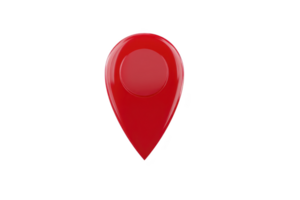 Red 3D map pin icon with glossy finish, isolated on transparency background, symbolizing location or navigation. pin is sleek and modern, often used in digital maps and applications png