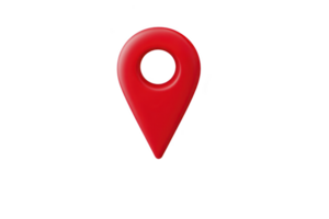 Red location pin icon with circular hole in center, commonly used in digital maps to indicate specific point or location. design is simple and easily recognizable png