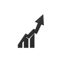 Black upward arrow graph icon symbolizes growth and success, often used in business and finance to represent increasing trends or positive performance png