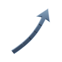 Sleek, metallic blue upward arrow with segmented design, symbolizing growth and progress. arrow is curved, giving dynamic and modern feel, often used in business or financial contexts png
