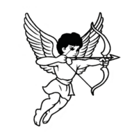 Sketch of winged cherub holding bow and arrow, symbolizing love and romance, with classic and artistic style. cherub is depicted in dynamic pose, suggesting movement png