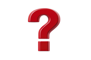 Large red question mark stands prominently against plain background, symbolizing curiosity and inquiry. bold color and simple design make it eye catching representation of uncertainty or need png