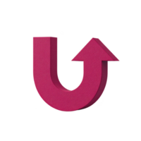 Vibrant pink 3D arrow forms U turn shape, symbolizing direction change or reversal. arrow bold color and design make it eye catching and dynamic, ideal for conveying movement or transformation png