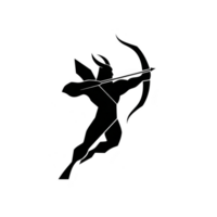 Silhouette of archer with wings drawing bow, evoking sense of myth and fantasy. figure appears dynamic and poised, suggesting motion and precision png