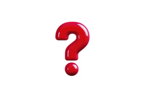 Shiny red question mark stands out against plain background, symbolizing curiosity and inquiry. bold color and glossy finish add sense of urgency and importance to symbol png
