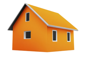 Modern, vibrant orange house with simple design and white framed windows, showcasing minimalist architectural style. house has pitched roof and clean, geometric structure png