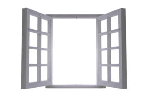 Open white window frame with multiple panes creates sense of openness and possibility. minimalist design and clean lines offer modern aesthetic, inviting light and air png