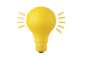 Bright yellow light bulb icon with rays symbolizes creativity and innovation. simple design conveys ideas and inspiration effectively png