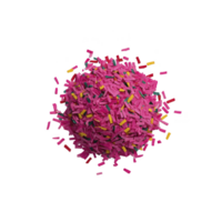 Vibrant pile of colorful sprinkles, predominantly pink, with hints of yellow, green, and blue, creating festive and playful appearance. Perfect for decorating desserts and adding touch of fun png