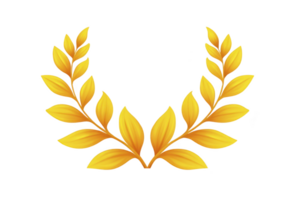 Golden laurel wreath with vibrant leaves symbolizes victory and achievement, often used awards and celebrations. elegant design features symmetrical branches, creating sense of honor and prestige png
