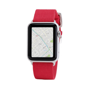 smart klocka med röd rem visas Karta på dess skärm, visa upp modern teknologi och navigering funktioner. elegant design och vibrerande Färg göra den eleganta tillbehör png