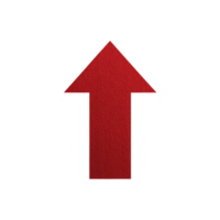 Bold red arrow pointing upwards on transparency background, symbolizing direction and progress. textured surface adds depth to simple geometric shape png
