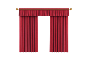 Red velvet curtains with gold rod and decorative finials create elegant and luxurious appearance, perfect for adding touch of sophistication to any room or stage setting png