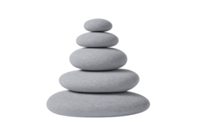 Stack of smooth, gray stones arranged in balanced tower, symbolizing tranquility and harmony. stones vary in size, creating calming and peaceful visual effect png