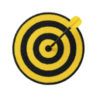 Yellow and black dartboard with dart hitting bullseye symbolizes precision and success. vibrant colors and perfect aim convey sense of achievement and focus png