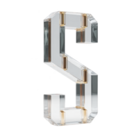 3D transparent glass letter S with reflective surfaces and gold accents, creating modern and elegant appearance. design is sleek and sophisticated, suitable for contemporary decor or graphic png