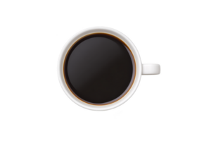 Top view of white ceramic cup filled with black coffee, isolated on transparency background, creating minimalist and clean aesthetic png