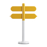 Yellow directional signpost with two blank arrows on white pole, isolated on transparency background. signpost is simple and modern, ideal for navigation or travel concepts png
