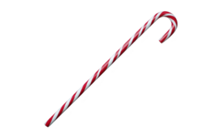 Red and white striped candy cane with curved top, symbolizing Christmas and holiday cheer, isolated on transparency background png