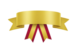 Golden ribbon banner with red and yellow tails, perfect for awards or celebrations, stands out against transparent background. elegant design adds touch of sophistication to any project png
