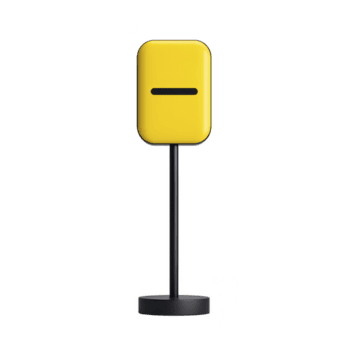 elegant gul hand desinfektionsmedel dispenser med minimalistisk design står svart piedestal, idealisk för modern offentlig utrymmen. dess vibrerande Färg och enkel form göra den både funktionell och visuellt lockande png