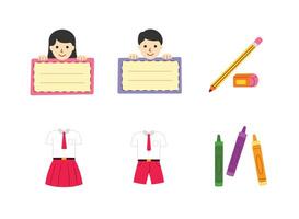 Student Name Tag, Pencil, School Uniform, Crayon Colorful Illustration vector