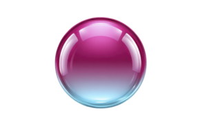 Vibrant, glossy sphere with gradient of pink to blue, reflecting light and creating sense of depth and dimension. smooth surface and bright colors evoke playful and futuristic feel png