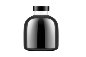 Sleek black bottle with minimalist design, featuring smooth surface and secure cap, ideal for storing liquids or cosmetics. modern aesthetic adds touch of elegance png