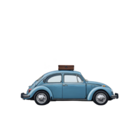 Vintage blue car with suitcase on roof, evoking sense of nostalgia and adventure. classic design and retro style make it ideal for travel themed concepts png