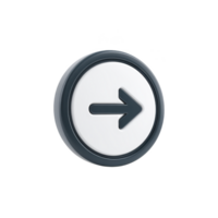 3D circular button with black arrow pointing right, set against transparency background. button has sleek, modern design with dark outer rim, conveying sense of direction and movement png