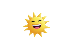Cheerful, smiling sun emoji with bright yellow color and joyful expression, radiating positivity and warmth. sun has simple, cartoonish design with friendly face png