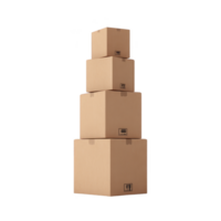 Stacked cardboard boxes of varying sizes create tower, symbolizing storage and organization. plain brown boxes are ideal for moving or shipping, showcasing simplicity and functionality png