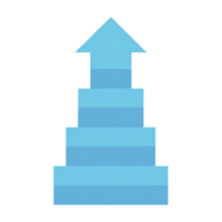 Blue arrow shaped staircase symbolizing growth and progress, with gradient effect creating modern and dynamic look. design is simple yet impactful, ideal for business or educational themes png
