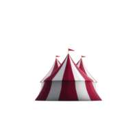 Vibrant red and white striped circus tent with multiple peaks and small flags on top, set against plain background, evokes sense of excitement and adventure png