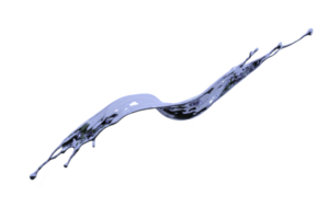 Dynamic splash of blue liquid captured mid air, showcasing fluid motion and energy. splash forms elegant arc with droplets extending outward, creating sense of movement and vitality png