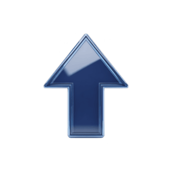 Glossy blue upward arrow icon with reflective surface, symbolizing direction or progress. arrow is isolated on transparent background, making it versatile for various design uses png
